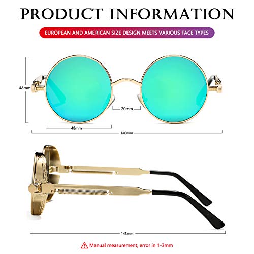 AIEYEZO Round Steampunk Sunglasses for Men Women Retro Gothic Sun Glasses Round Metal Frame Ladies Shades