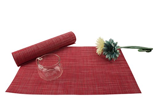 Gefeii Placemats Dining Table Table Mats Non-Slip Heat-Resistant Pvc Woven Vinyl Washable Kitchen Placemats Set Of 6 Stain Resistant Placemats (Red, 6) #TOP2