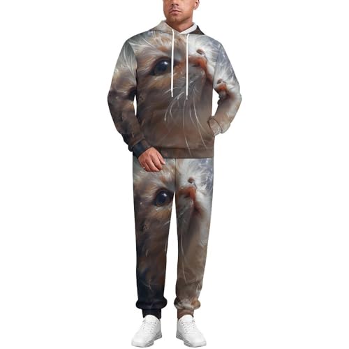 Survêtement homme imprimé 3D motif chat loup original avec pantalon rose décontracté