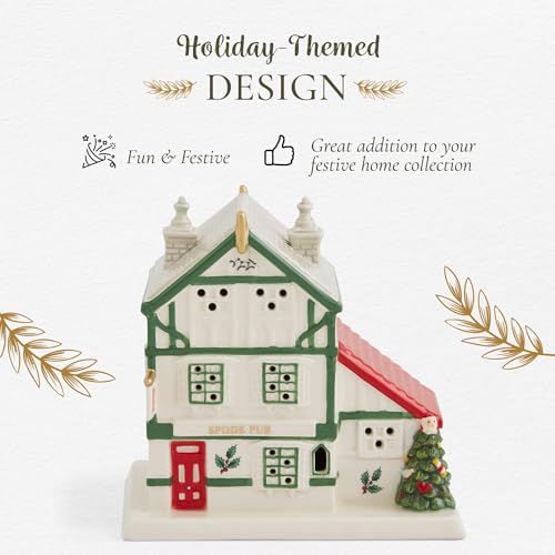 Spode Christmas Tree Miniature Figural LED Lighted Ceramic Dolomite Christmas Collectible for Indoor Display (Public House)