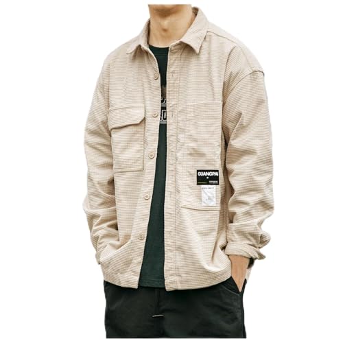 メンズ コーデュロイシャツ 長袖 春 秋 ヴィンテージ風 日系 ゆったり カジュアル上着 無地 吸汗速乾 大きいサイズ レトロトップス