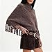 Leyajedol Women Knitted Poncho Sweater Vintage Asymmetrical Fringe Shawl Poncho Solid Tassel Cape Fall Winter Streetwear(Brown)
