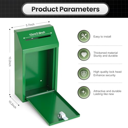 Metal Locking Mailbox Wall Mounted RustMail Case Lockable Mail Letterbox Suggestion Box for Home Office Outdoor Door, 10.24 x 5.71 x 2.75 Inch (Green) by Fubeasi - Image 4