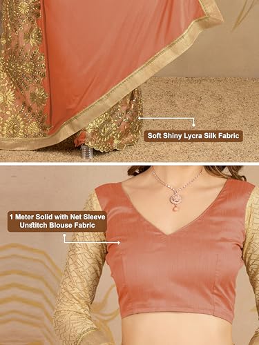 Image of TRENDMALLS Women's Lycra Embroidery With Stone Work Saree with Unstitched Blouse