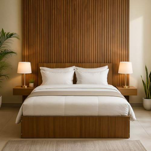 Image of MATTERHORN Engineered Wood Bed in Teak Brown - King Size (L2079 x W1875 x H300 mm) | Platform Bed | Modern Wooden Bed for Bedroom, Durable & Stylish Design (Teak Brown)