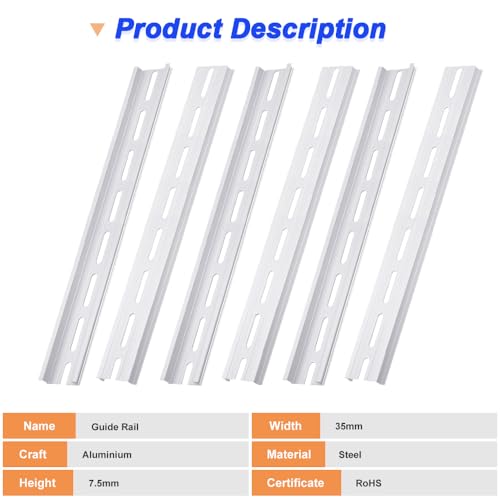 Xiatiaosann Aluminium DIN-Schienen, 25CM /9.8 Zoll, 35mm breit, 7.5mm hoch Top Hat Slotted DIN-Schiene mit RoHS (10er Pack, Silber)