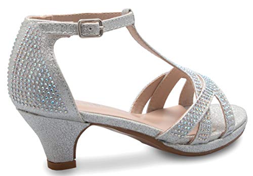 Image of Olivia K Girl's Glitter Leatherette Open Toe Strappy Ankle T Strap Kitten Heel Sandal (Toddler /Little Girl)