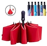 Fidus Inverted Reverse Sun&Rain Car Umbrella Large Windproof Travel UV Umbrella for Women Men - Auto Open Close(WineRed)