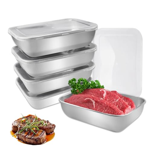 Lot de 5 Boite de Conservation Alimentaire, 1100 ml Conservation en Acier Inoxydable Empilables,...