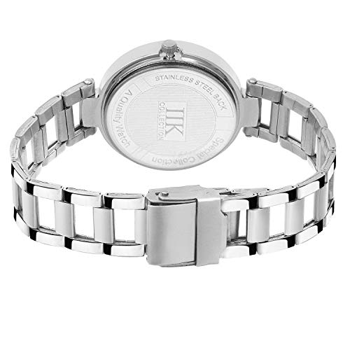Image of IIK COLLECTION Watch for Women Round Studded Dial |Day and Date Quartz Movemnet |Long Battery Life|Stainless Steel Bracelet Chain Strap|Double Lock Clasp Safety Watches for Girls