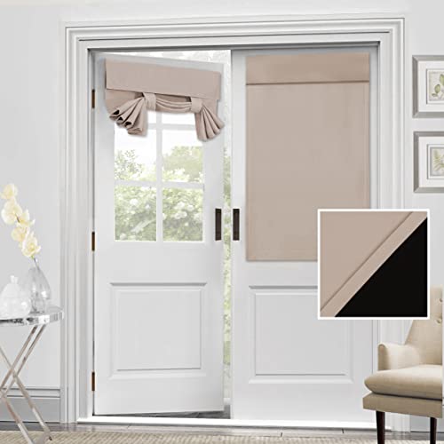 H.VERSAILTEX 100% Blackout Door Curtain - Small French Door Curtains for Doors Window, Thermal Insulated Adhesive Tricia Door Curtain, 26x40 Inches, 1 Panel, Natural Sand