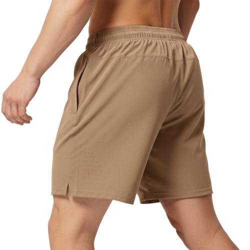 7 Inch Men Swim Trunks Gym Shorts with Mesh Liner Zipper Pocket Quick Dry Breathable for Workout Runing Beach Pool Small Solid Aqua