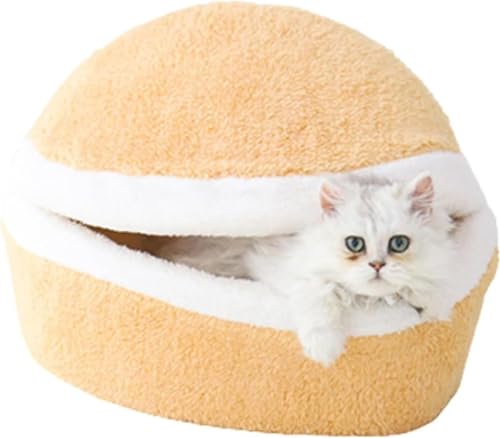 FeiFan ペットベッド ハンバーガー型 どら焼き 弾力性よい ペットクッション 小型犬 犬猫ベッド 暖かい 北欧風 半密閉型 保温防寒 隠れ家 猫犬対応 ふわふわ インテリア 洗濯可能 ギフトクリスマス (S(46*35*26CM))