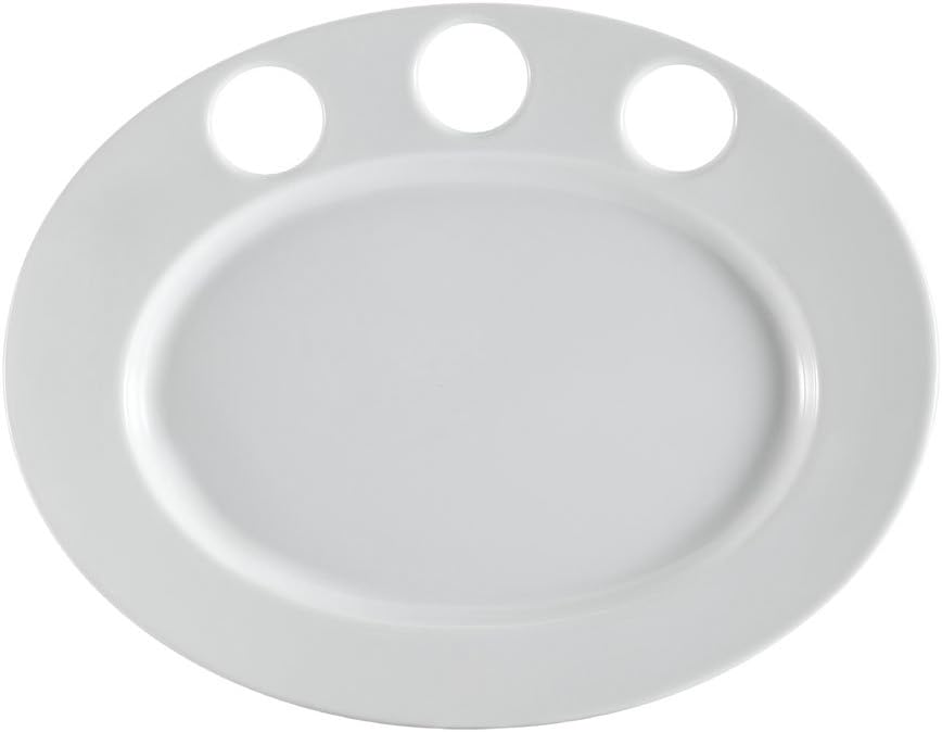 CAC China RCN-GP51 Clinton Rolled Edge 15 by 11-3/4 by 1-1/4-Inch Porcelain Platter for 3 Sauce Cups, Super White, Box of 12