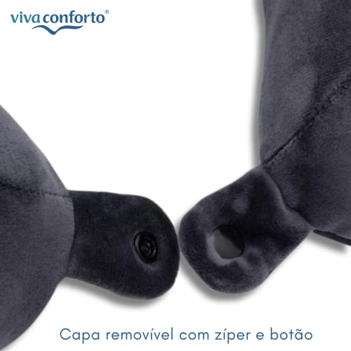 Travesseiro de Viagem Almofada de Pescoço Visco Nasa Ergonômico Anatômico Capa Removível com botão C