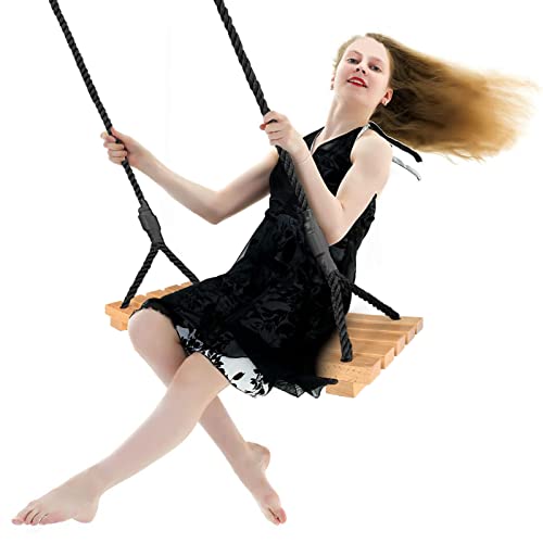 Favuit Wooden Tree Swing Seat, Hanging Wood Swing Set for Adults, Outdoor Indoor Wood Swing with Adjustable Nylon Ropes for Backyard, Garden, Patio, Playground (60x25cm) by Favuit - Used condition - CA$68.18