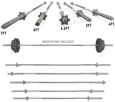 TNP Accessories 1" Solid Weight Lifting Chrome Barbell Bar 4ft, 5ft, 6ft, 7ft with Free Spinlock Collars Set