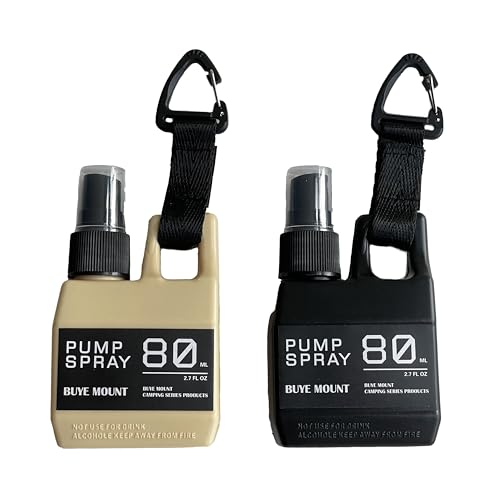 FRAINEL 2 Pack Mist Spray Bottle with 360° Rotatable Spray Nozzle, Detachable Strap and Metal Spring Buckle, Tactical Black and Tan, Refillable Fine Mist for Cleaning, Travel, Camping, Outdoor Use by FRAINEL - Used condition - US$11.09