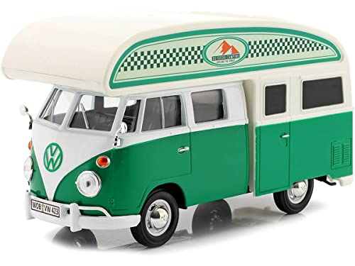 Volkswagen Type 2 (T1) Camper Van Verde y Blanco Modelo de Coche Diecast 1/24 por Motormax