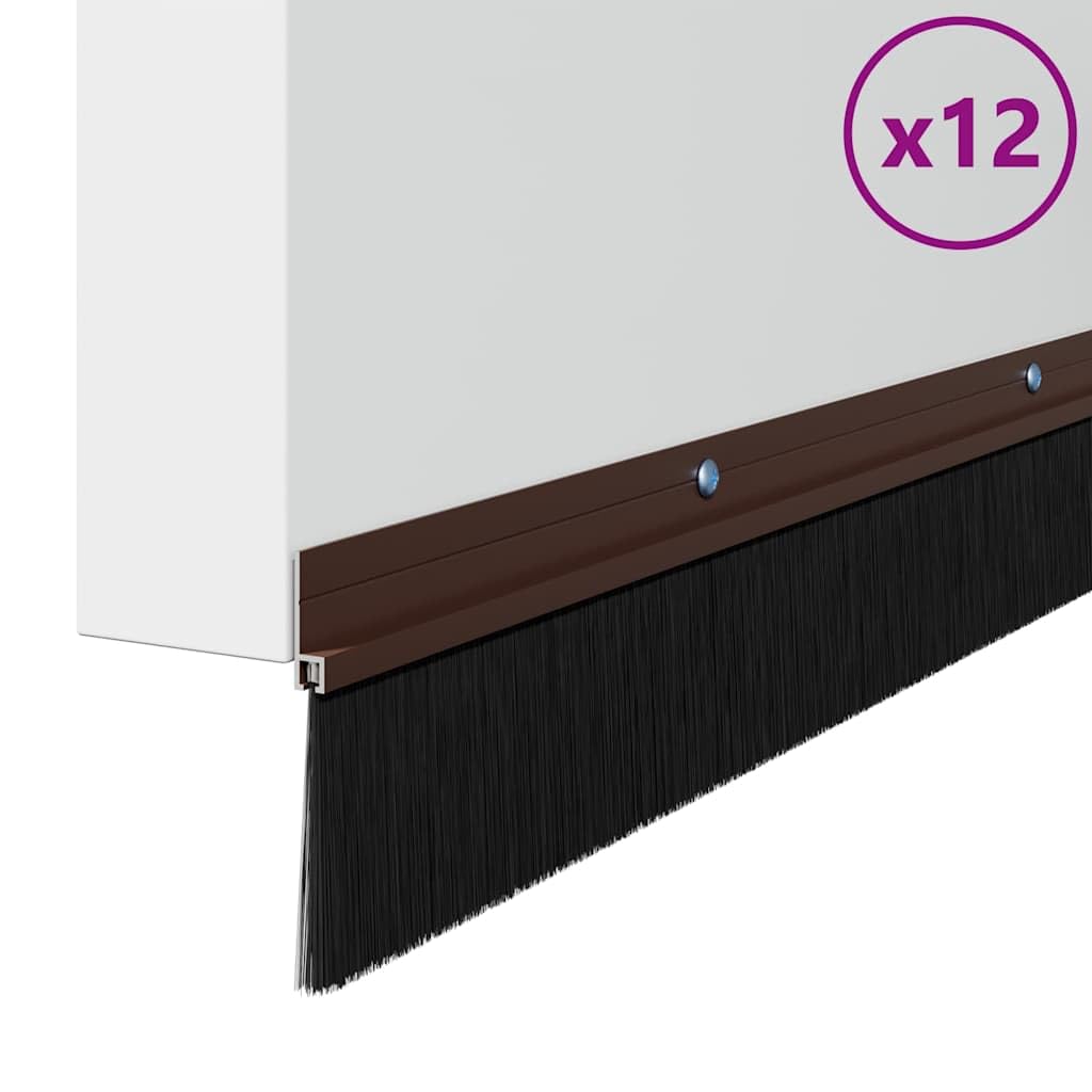 Uszczelki do szczotek drzwiowych, brązowe, ze stopu aluminium, długość 100 cm, 12 sztuk z nylonowym włosiem, do drzwi wewnętrznych i pokojowych, ochrona przed kurzem i izolacją akustyczną