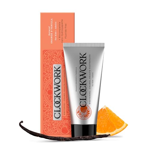 Clockwork Kids Premium Toothpaste, Orange Vanilla – Fluoride Free & SLS Free, Ages 2–12 | Anti-Cavity & Enamel-Safe with nano-Hydroxyapatite (nHAP) + 10% Xylitol | Dentist-Approved, Natural & Non-Toxic | 80g
