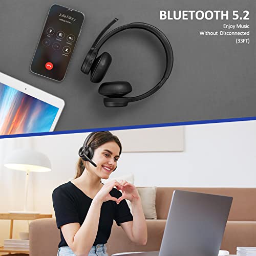 Ekvanbel Bluetooth Headset V5.2, Wireless Headphones With Noise Cancelling Microphone, On Ear Wireless Headset For Cell Phones Laptop Computer #TOP3