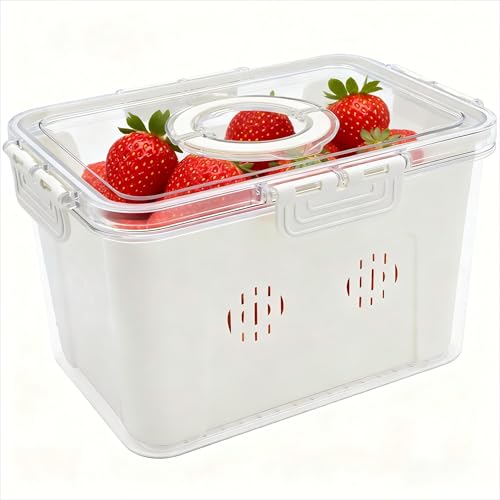 Tking Fruit Storage Containers for Fridge with Removable Colanders, Keep Fresh Longer with Grip, Leakproof Fridge Organizer Bins for Salad Berry Lettuce Vegetables Meat Keeper
