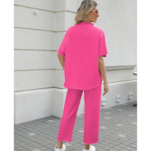 Image of SeeLuNa Women's Two Piece Outfits 3 /4 Batwing Sleeve Capelet Crew Neck Pullover Top Wide Leg Pants Lounge Set