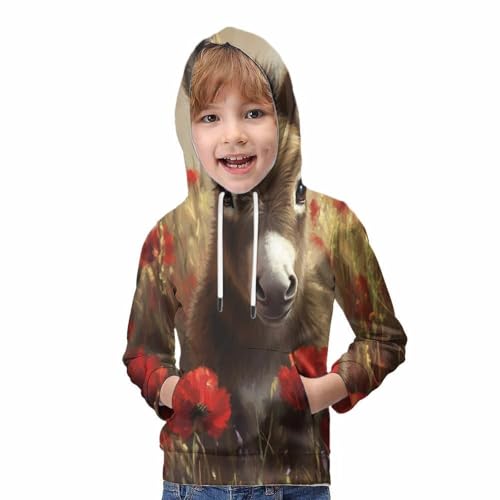 Pulls chauds à capuche pour enfants sweat imprimé 3D âne avec poches