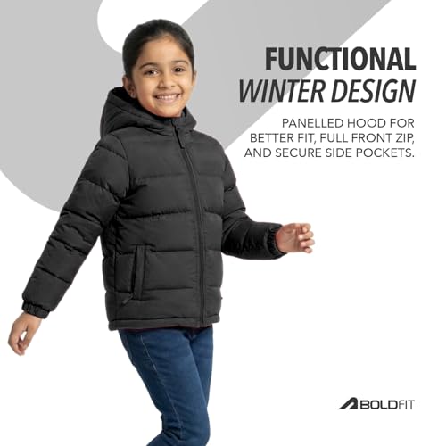 Image of Boldfit Winter Jacket for Kids, Warm Puffer Kids Winter Jacket, Unisex Kids Winter Jackets for Boys & Girls with Hood, Lightweight & Comfortable Winter Wear