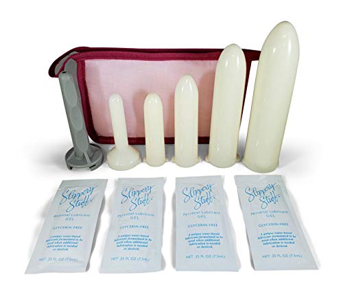 Set of 5 Smooth Vaginal Dilators with Handle for Vaginismus, Each Comes in Own Plastic Bag, Used for Stretching Vaginal Walls, Instruction Book and Personal Lubrication Included, Comes with Carry Bag