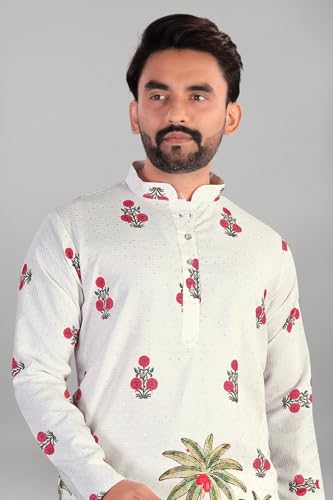 Image of Valaki Kurta Pajama Set for Men Border Printed Traditional Straight Kurta with Pyjama for Men