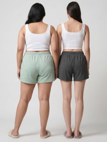 Image of Fflirtygo Women's Cotton Shorts | Sports and Running | Gym Workout and Yoga | Regular Fit Shorts for Women Combo (Pack of 2)