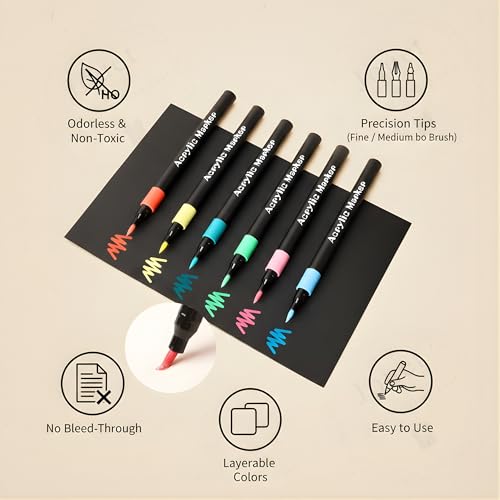 Image of JOUET Acrylic Marker Pens Set, 24 Colors, Fine Tip, Water-Based, Multi-Surface, Permanent, Quick-Drying, with Storage Case