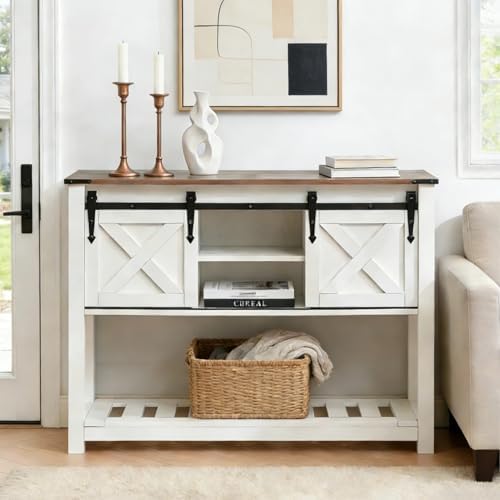 Entryway Table with Storage, Farmhouse Buffet Cabinet Coffee Bar ...