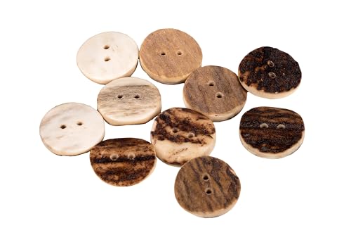Natural Round Shape Deer, Elk Antler Buttons 3 Sizes 5pieces