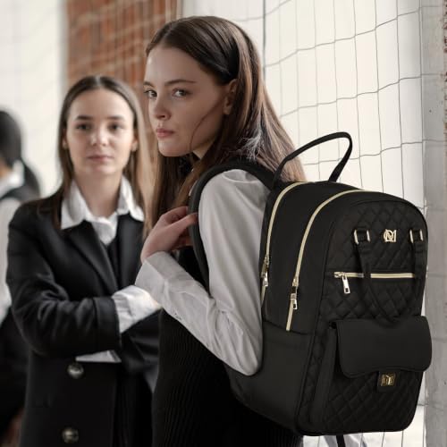 Image of Laptop Backpack Women 15.6in,Cute School Backpack Bookbag for Teen Girls College Student,Mochila para nina adolescente for Work Travel,Aesthetic Backpack,Black