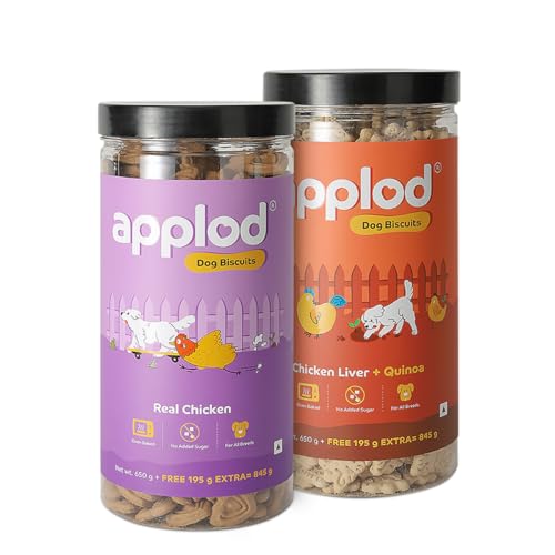 Image of Real Chicken & Chicken Liver with Quinoa Dog Biscuits Combo for Puppies & Adult Dogs, All Breeds | Oven-Baked Crunchy Dog Treats & Biscuits | Pack of 2 Flavours | 845g x 2