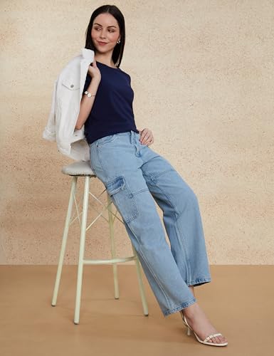 Image of Amazon Brand - Symbol Women's Wide Leg Cargo Jeans (High Rise | Ankle Length | Loose Baggy Fit) (Available in Plus Sizes)