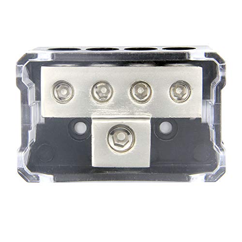 Rkurck 4 Way Power Distribution Block, 0/2/4 Awg Gauge In, 4/8/10 Gauge Out, Car Audio Stereo Amp Distribution Connecting Block For Audio Splitter (1 In 4 Out) #TOP2