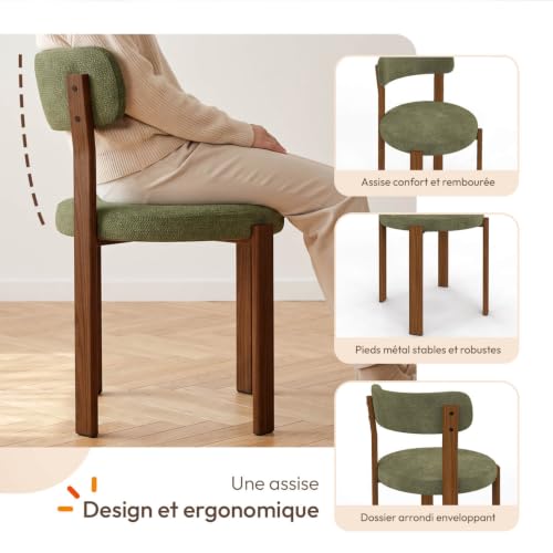 Lot de 4 chaises NELLA en tissu chenille pieds noyer pour salle à manger - vue 5