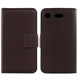 Gukas Design Echt Leder Tasche Für Sony Xperia XZ1 Compact Hülle Lederhülle Handyhülle Handy Flip Brieftasche mit Kartenfächer Schutz Protektiv Genuine Premium Hülle Cover Etui Skin (Dark Braun)