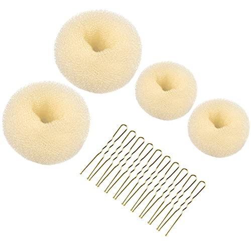 Donut Hair Bun Maker,MORGLES 4pcs Donut Bun Maker Hair Bun Makers Hair Donut Bun Maker Ring Style Bun Maker Set with 10pcs Hair Pins Blonde