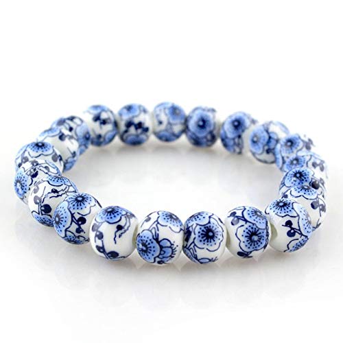 Ochoos Blue and White Porcelain Beads Bracelet OL Style Ceramics Accessories Made in China Creative Gifts Factory Price - (Metal Color: Plum Flower)