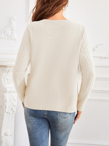 Image of Women's Casual Cardigan Sweaters Open Front Long Sleeve Button Down Crew Neck Knit Jackets with Pockets