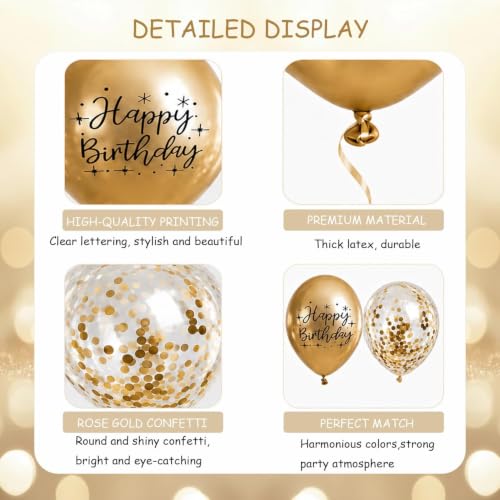Image of Metal Happy Birthday Balloons Colorful Metallic Decorative Balloons Birthday Party Decor Room Decor House Decor For Wedding Birthday Anniversary Graduation Party Decorations Supplies (gold)