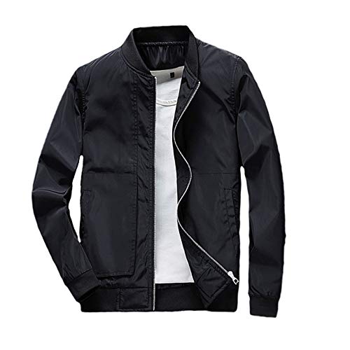 Nutriangee Mens Casual Slim Fit Thin Lightweight Zipper Flight Bomber Jacket Coat Black Medium