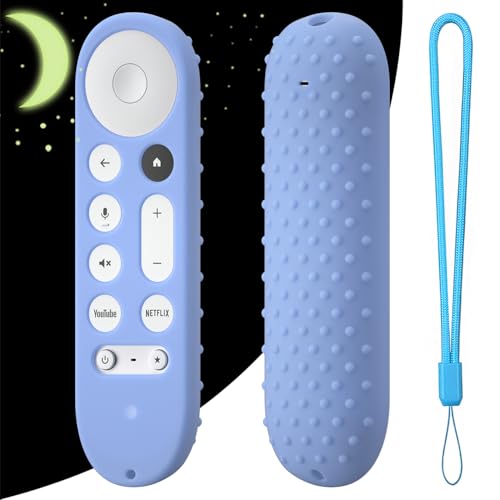 Silicone Cover Case for Google TV Streamer 4K Google TV (4K) Voice Remote 2024 Remote Cover Anti-Slipping Silicone Case (Glow Blue)