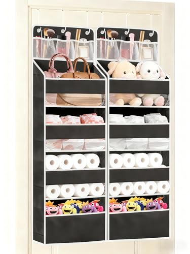 Image of Wakaye 2 Pack Over the Door Storage Organizer - Space Saving Behind Door Hanging Organizer - Back Door Storage for Nursery/Pantry/Bathroom/Bedroom/Diaper/Toys, Black