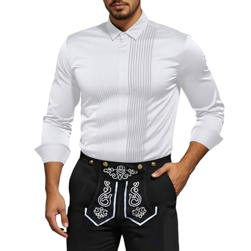 YOSUWOAI Chemise de smoking pour homme - Coupe ajustée - Manches longues - Pour le travail - Élégante chemise traditionnelle - Chemise à manches longues solide - Chemise de loisirs, O blanc., 3XL